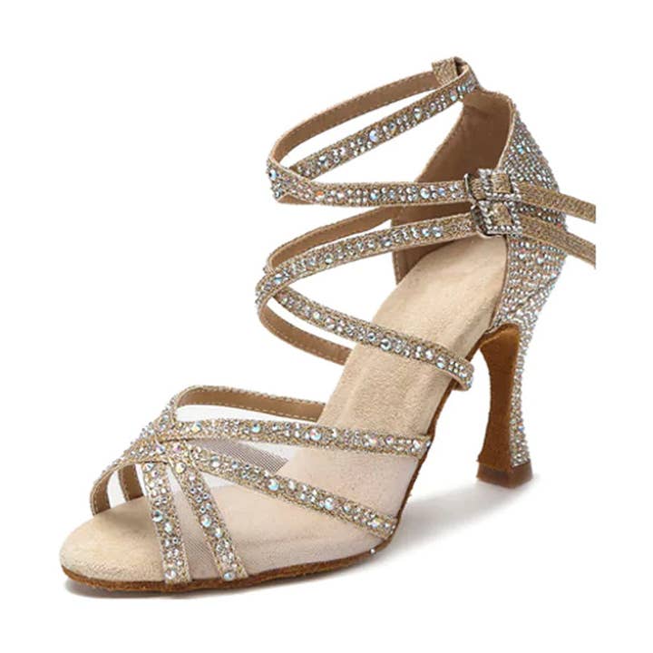 Sandali con tacco alto da donna stile latino per feste per la vendita all'ingrosso da parte di Rhinestone Belt Store