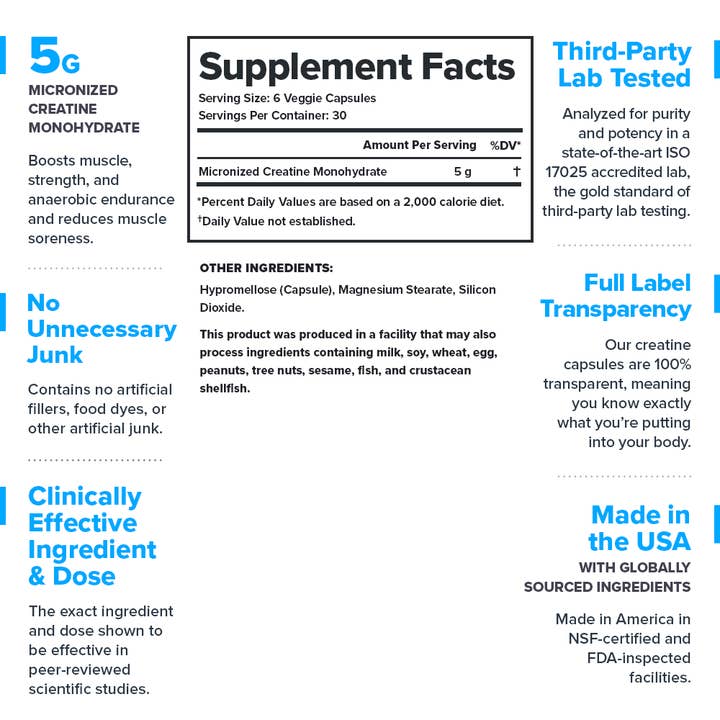 Legion Athletics, Inc. - Wholesale Oral Supplement/Vitamin - Creatine Capsules Micronized Creatine Monohydrate Supplement - 30 Servings
