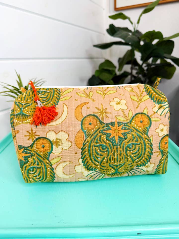 Quilted Makeup Bags | Cosmetics Bag | Sandstone Tiger for wholesale by Folklore Couture