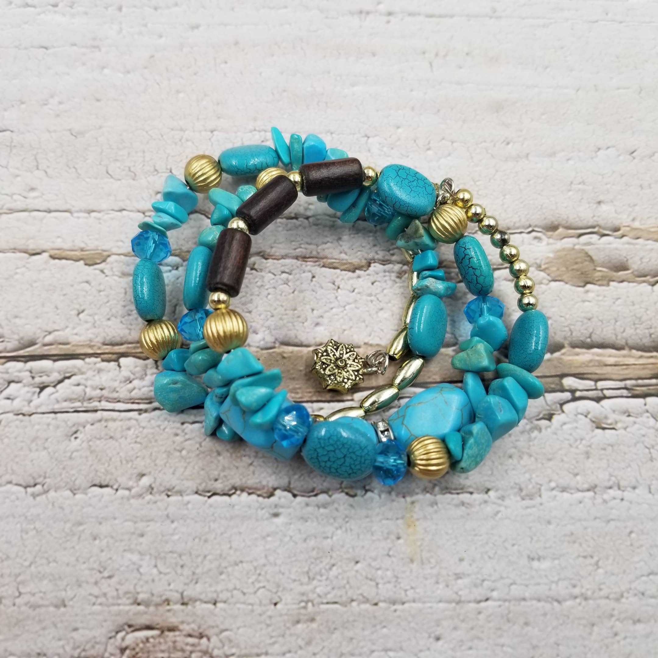Treasure Wholesale - Wholesale Beaded Bracelet - Boho Turquoise Multilayer Elastic Bracelet1