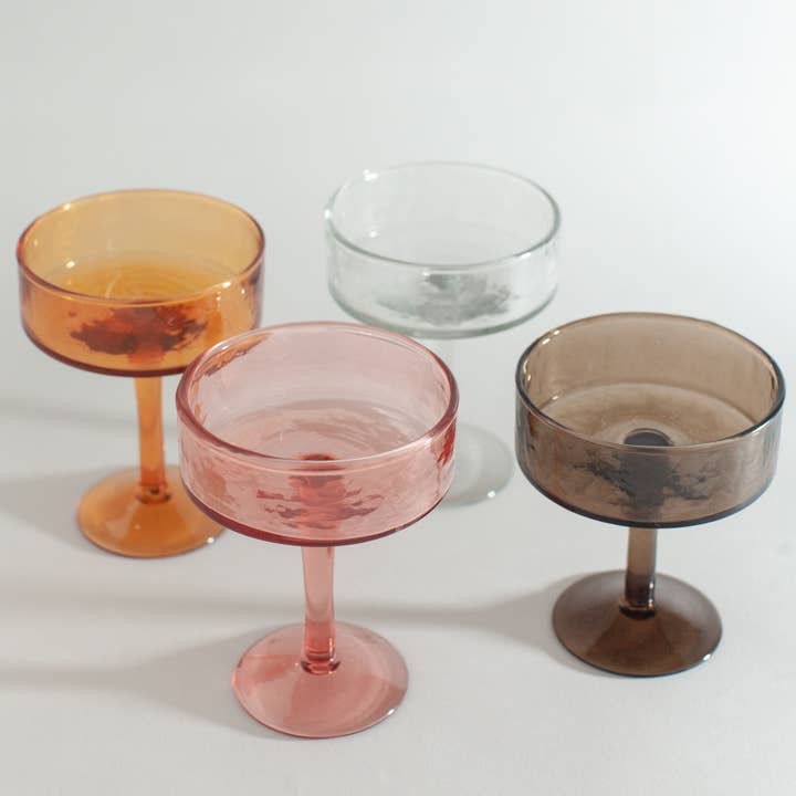 Creative Women - Wholesale Cocktail/Liquor Glass - Handblown Hammered Coupe Cocktail Glass Pair