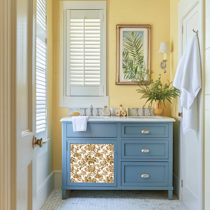 Mi Alma LLC – Azulejo de papel de parede por atacado – Adesivos de Azulejo Autocolantes com Padrão de Flores Douradas Rústicas Florais Estilo Boho Papel de Parede Modelo - L434