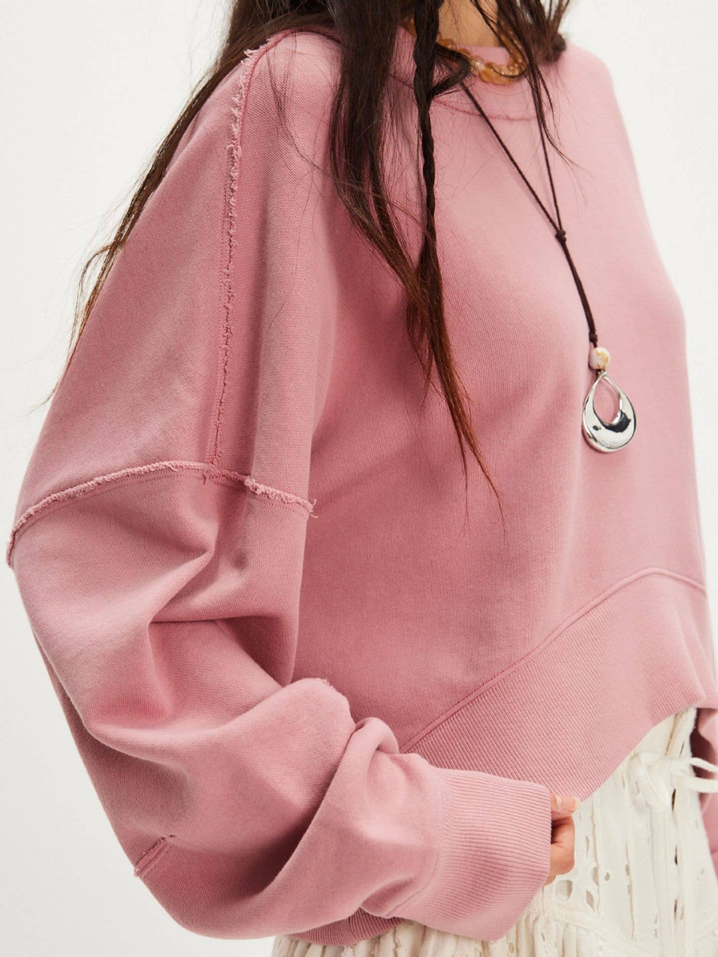 Rosa Clothing - Wholesale Sweatshirt - Women's - Exposed Seams Crewneck Cropped Sweatshirt7