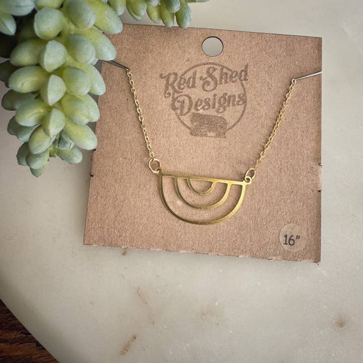 Red Shed Designs - Wholesale Pendant/Charm Necklace - Brass Double Arch Minimalist Boho Necklace - 16"