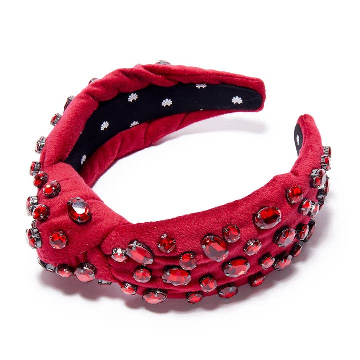 January Garnet Oval Crystal Velvet Knotted Headband for wholesale by Lele Sadoughi