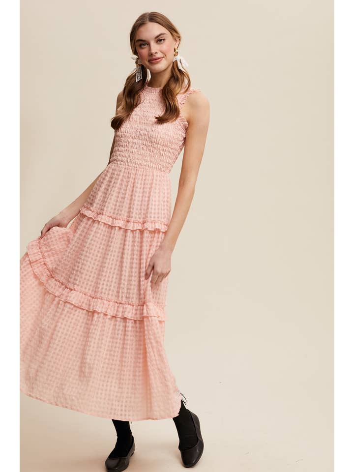 Listicle - Vente Robe – femme - Robe longue sans manches à carreaux vichy avec détails à volants7
