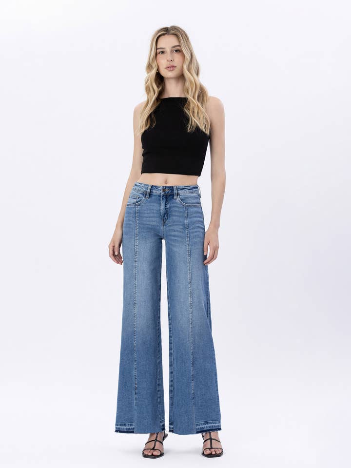 RESOLUTE SUPER HIGH RISE SPLIT SEAM WIDE LEG JEANS F5374M for wholesale on Faire4