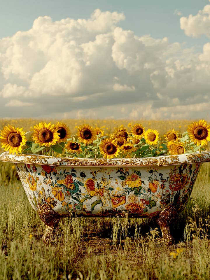 Girasoles Silvestres en la Bañera - Láminas de Arte para Pared de Baño – Obra de 8″x10″ para Marco de 11″x14″ para venta al por mayor de Mowbi