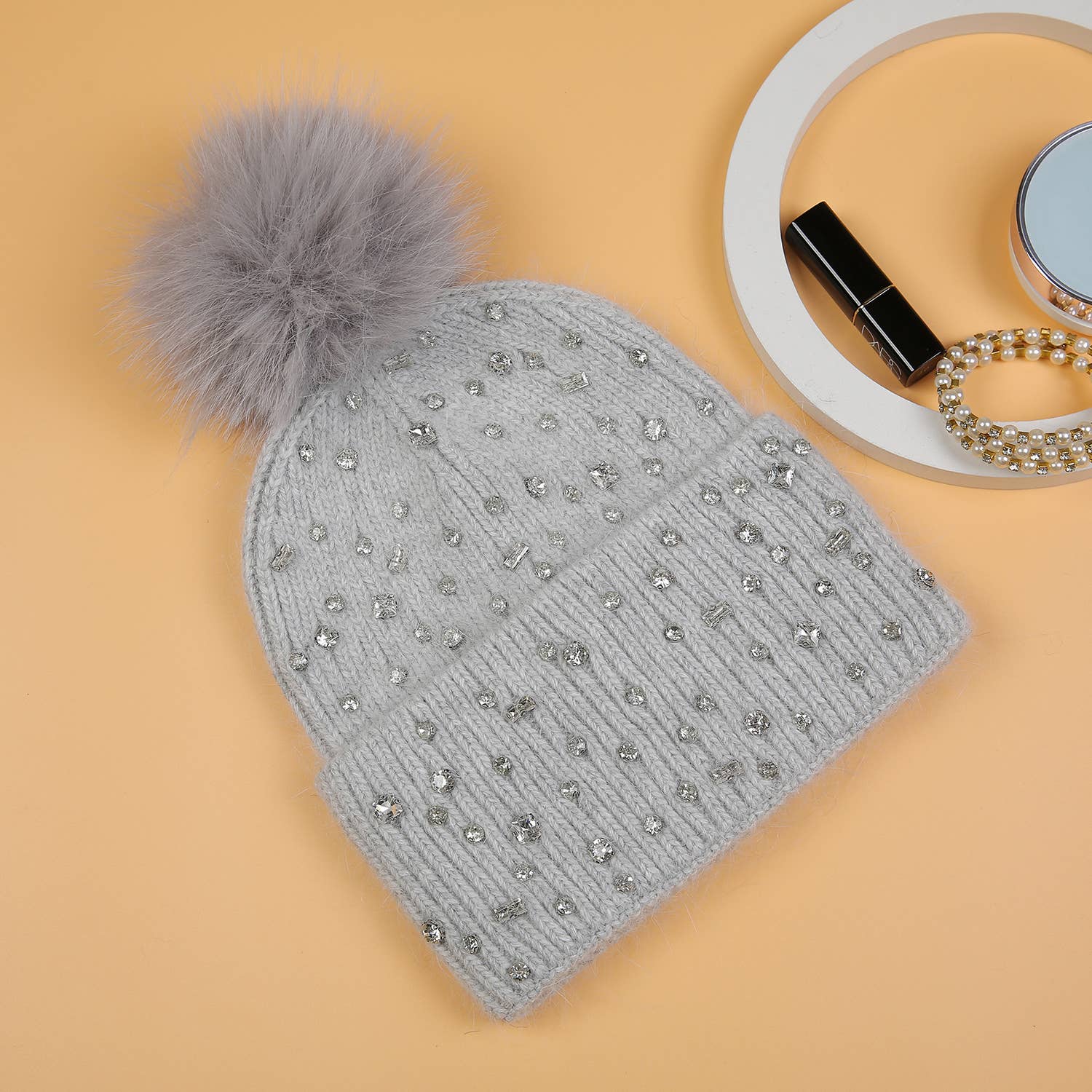 PEACH ACCESSORIES – Engroshandel Beanie - Dame – Glitrende Juvel Pompom Hat SD1152