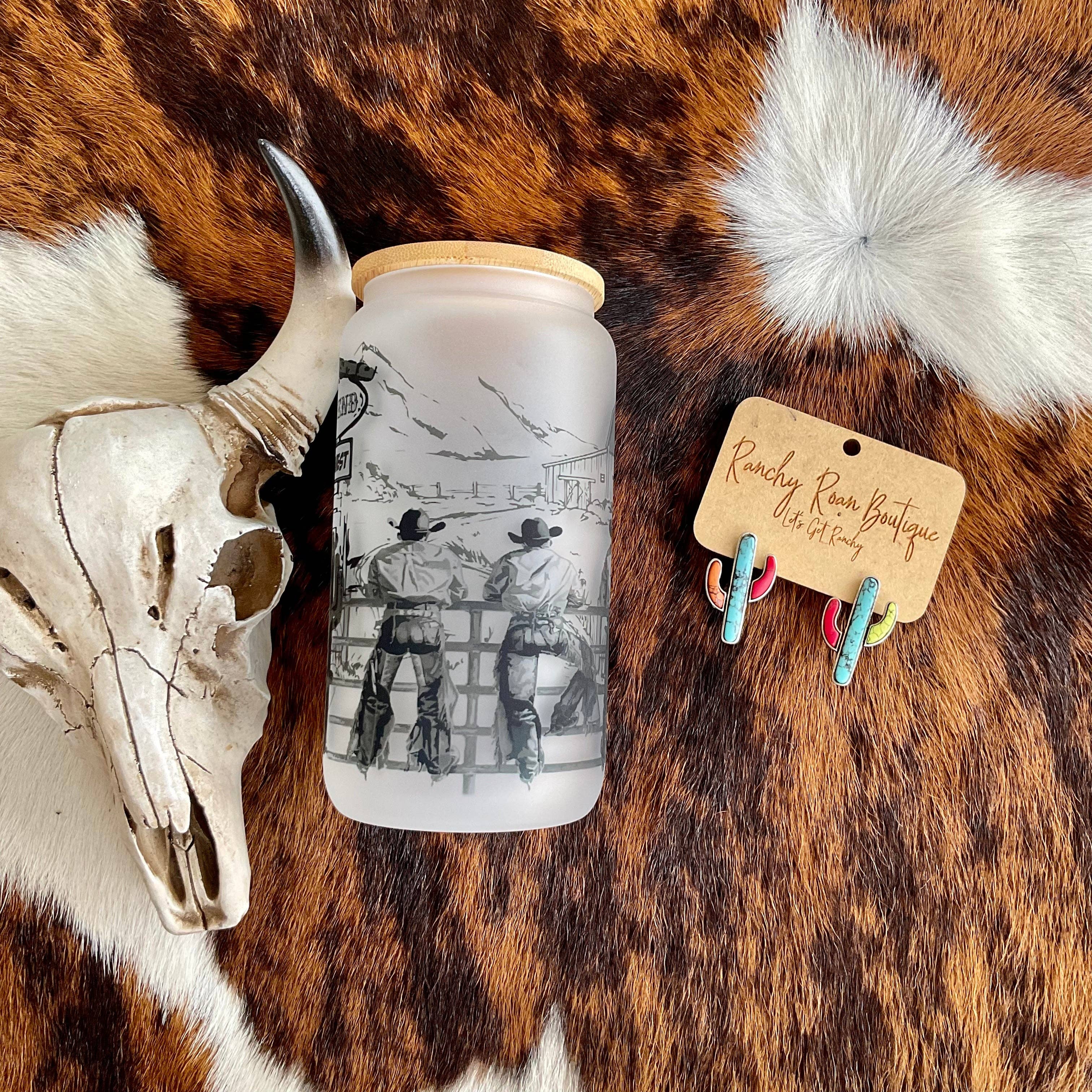 Ranchy Roan Boutique - Vendita all'ingrosso Bicchiere/tazza - Bicchiere western satinato da 470 ml con coperchio in bambù e cannuccia3