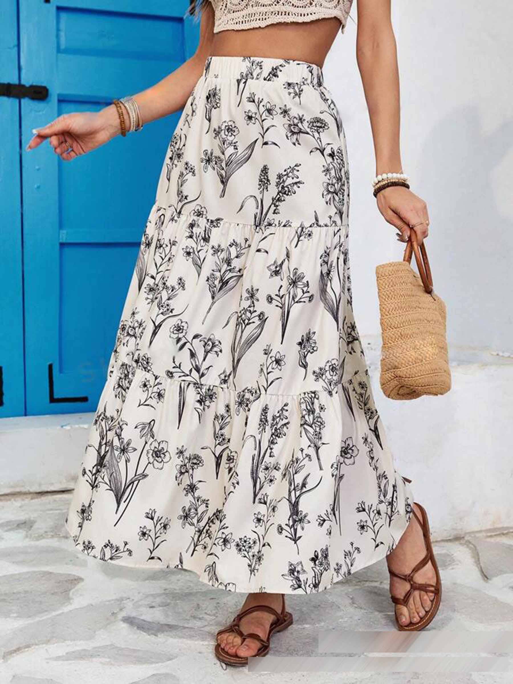 White Printed Loose Half Skirt for wholesale on Faire0