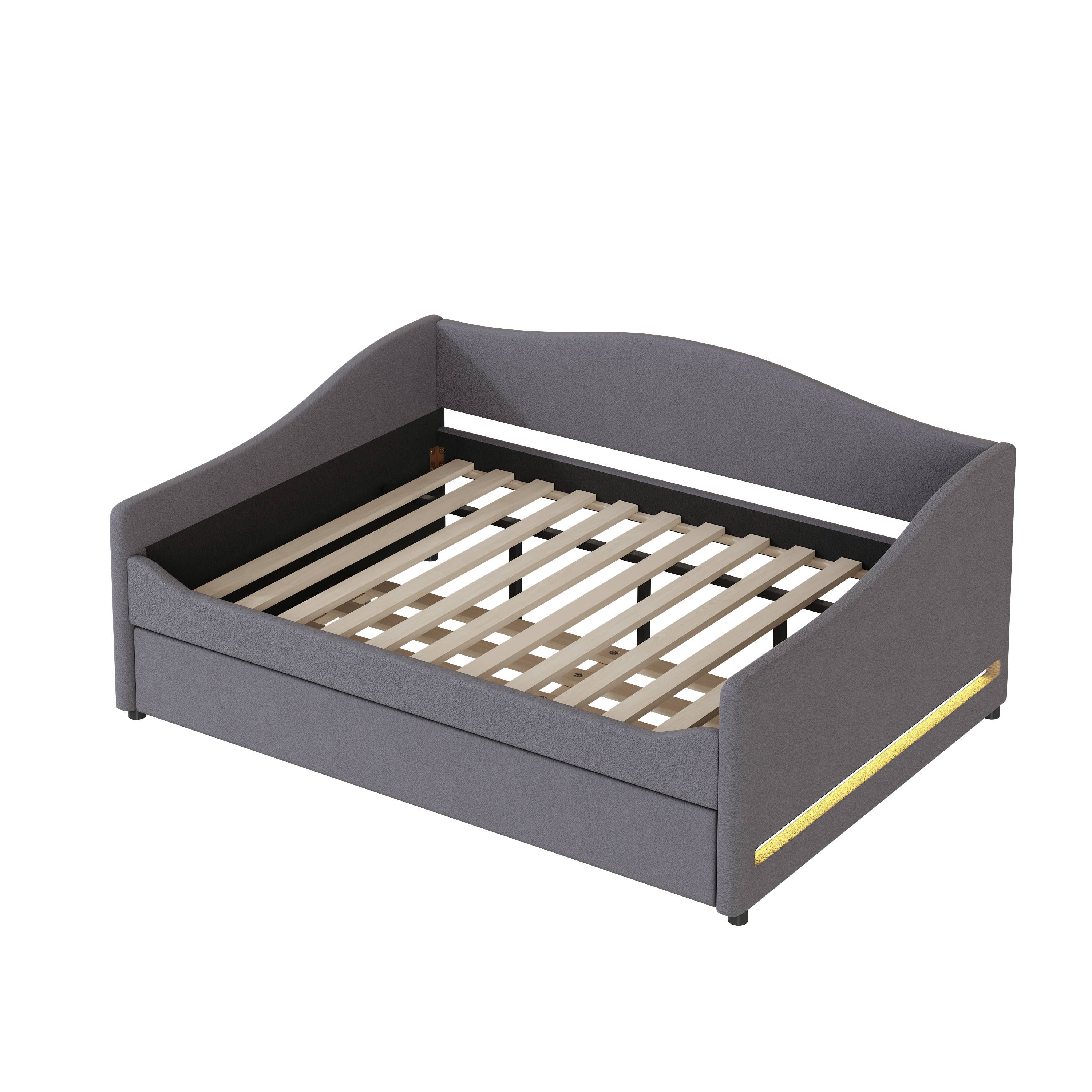 Gray Teddy Fleece Upholstered Daybed with Light and Trundle for wholesale on Faire3