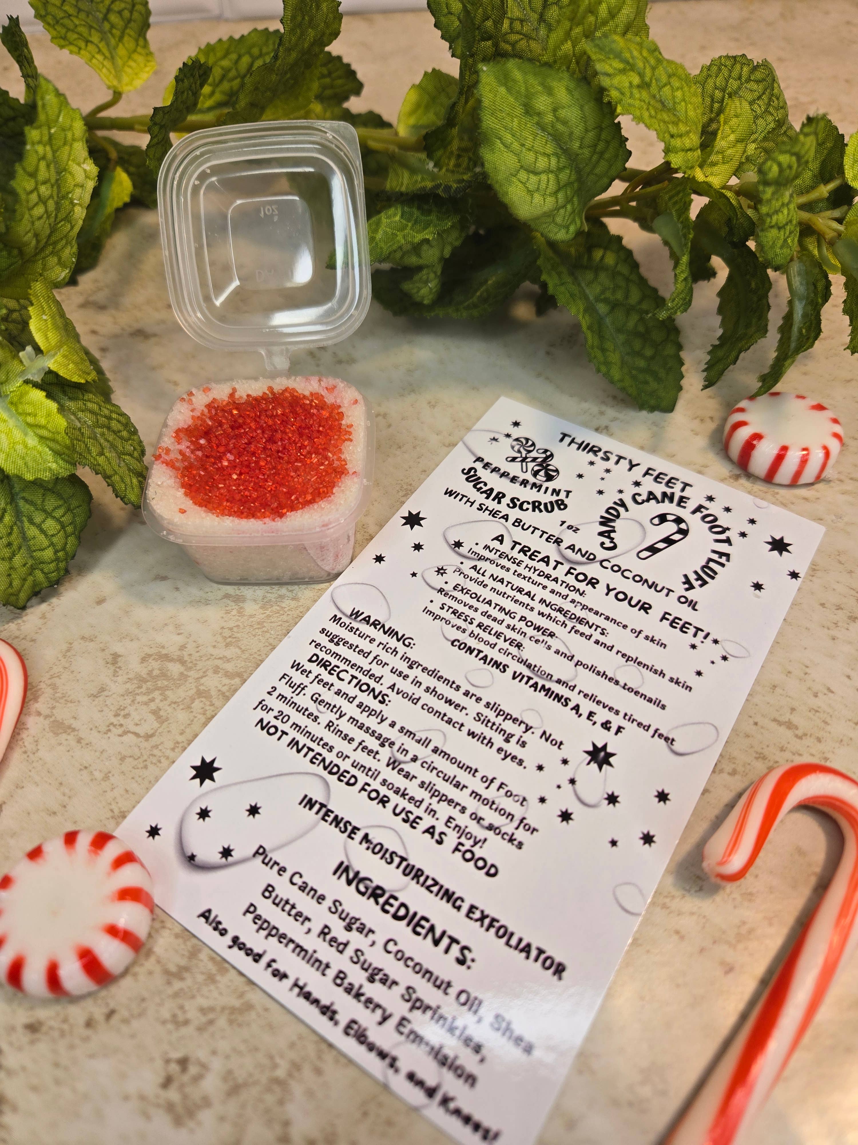 THIRSTY FEET®️ - Vente Gommage/exfoliant pour les pieds - Gommage au sucre à la menthe poivrée et à la canne de bonbon pour les pieds 1 oz,8