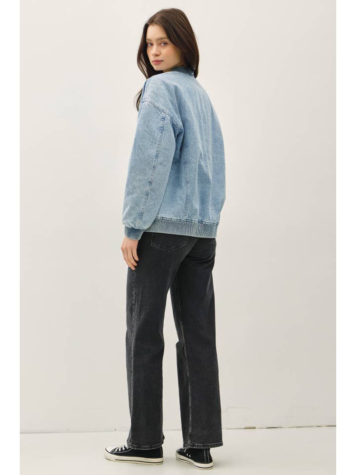 DENIM FEEL BOMBER JACKET W/ POCKETS  for wholesale on Faire3