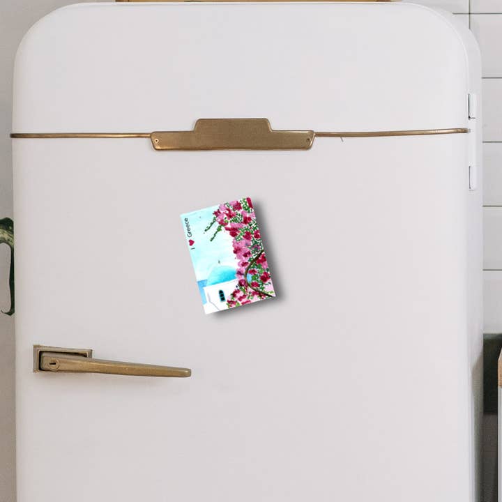 Aimant frigo aquarelle Santorin — Grèce Reisesou pour la vente par Christina Jenne Art and Design