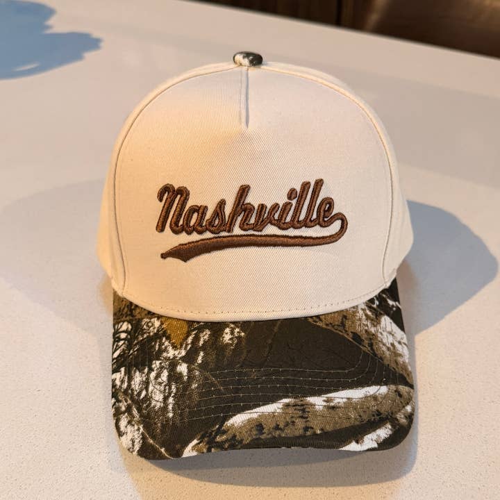 Camo Bill Nashville 5 Panel Hat for wholesale by The Stalking Cap Co.