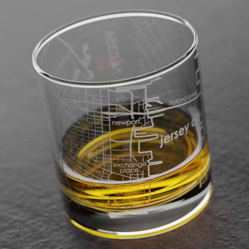 Well Told - Wholesale Cocktail/Liquor Glass - Jersey City, NJ City Map - Etched Whiskey Rocks Glass3