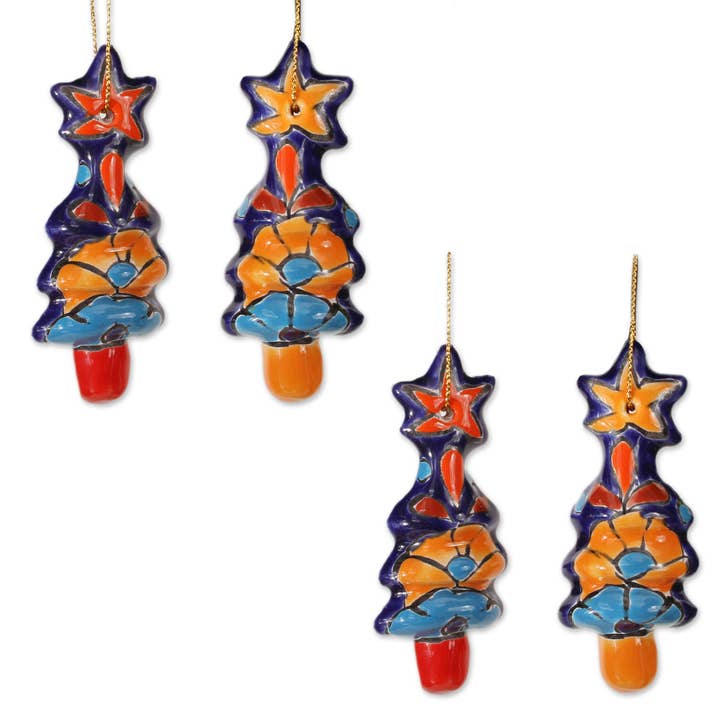 Novica Talavera Christmas Trees Ceramic Ornament (Set Of 4) for wholesale by NOVICA