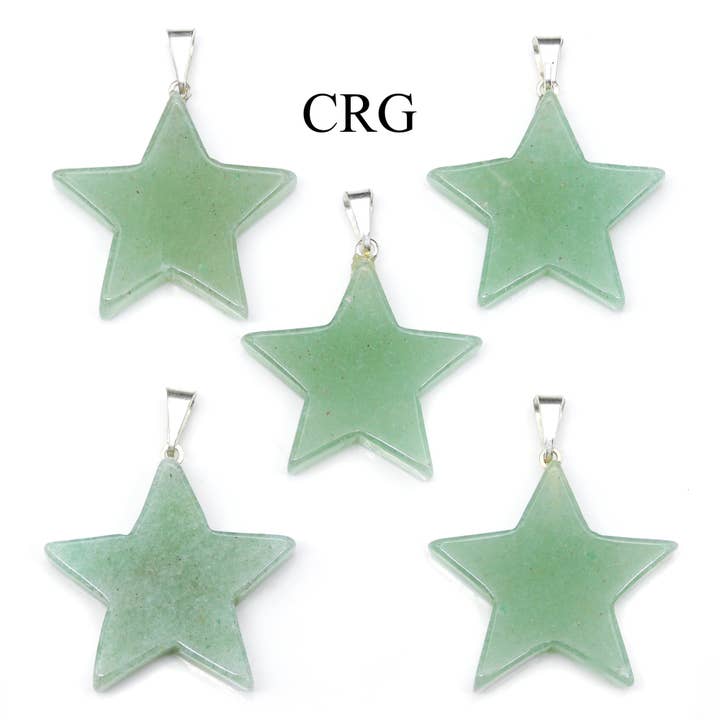 Juego de 5 colgantes con forma de estrella de aventurina verde de Brasil, 30 mm de tamaño promedio para venta al por mayor de Crystal River Gems LLC
