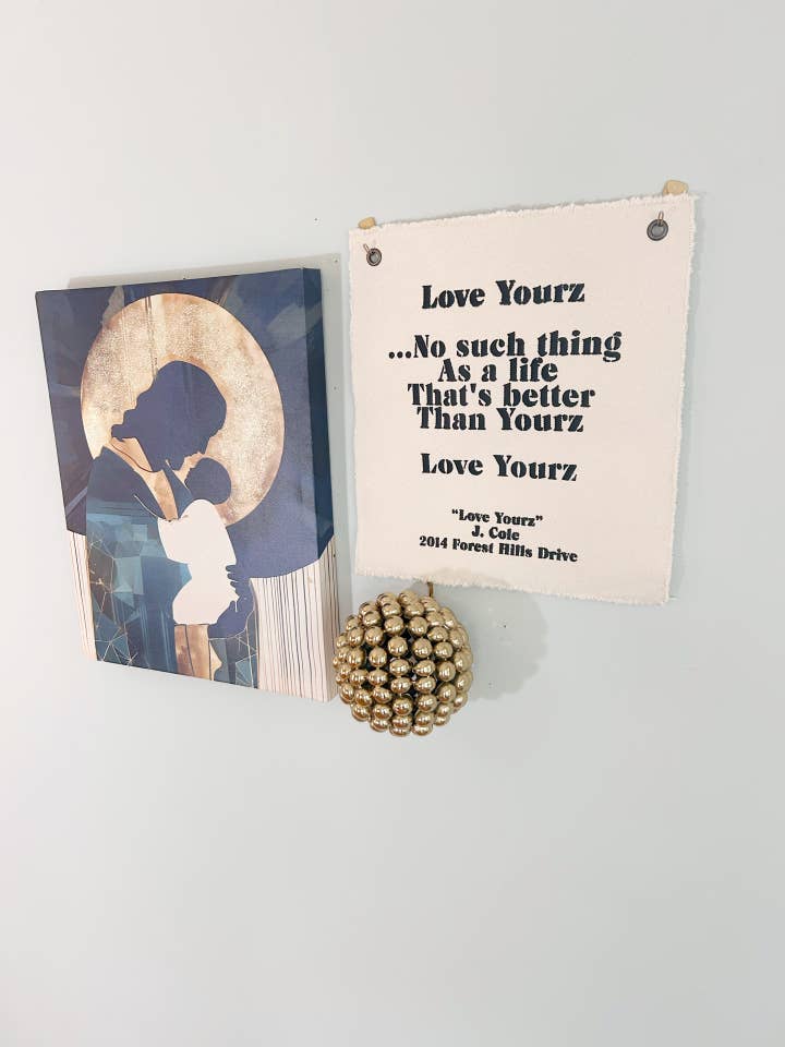 “Love Yourz” :: J. Cole Wall Tapestry for wholesale by Callie Decor:: 🎨Hand-painted