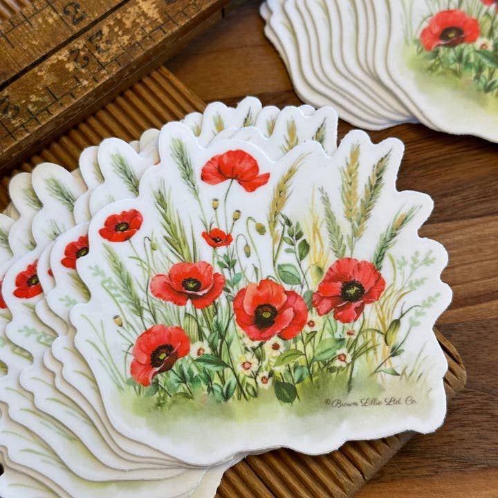 Brown Lillie - Wholesale Sticker - Red Poppy: 3" Waterproof Vinyl Sticker | August Birth Flower4