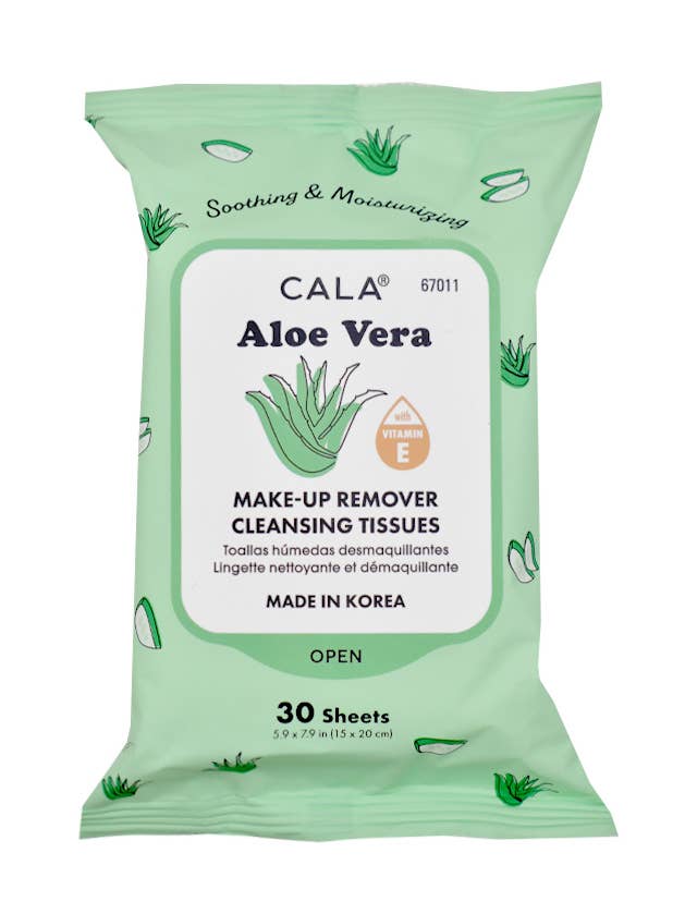 CALA 67011 Aloe Vera 30 Makeup Remover Tissue - 6pc for wholesale by PINEAPPLE Beauty