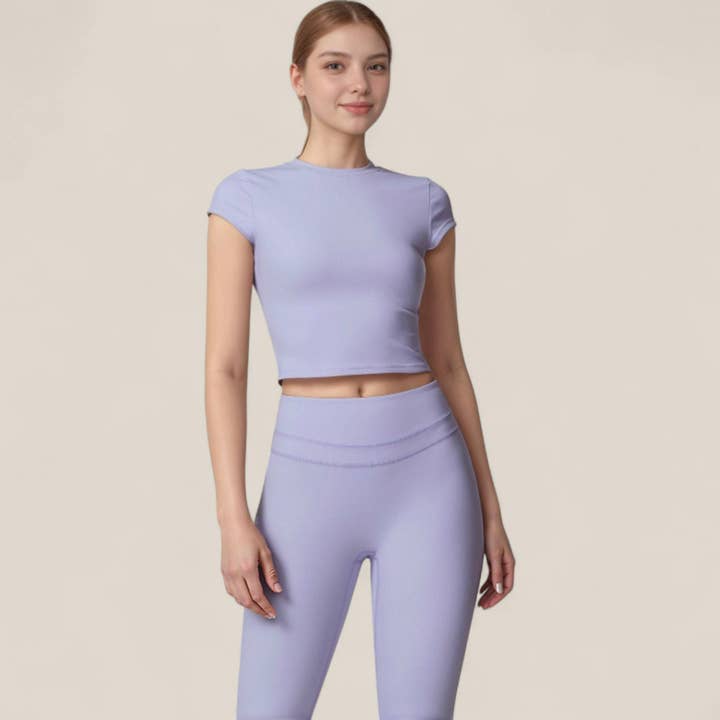 Active by Anna-Kaci - Wholesale Athletic Top - Women's - Fitted Crop Active Tee Short Sleeve Round Neck Stretch14