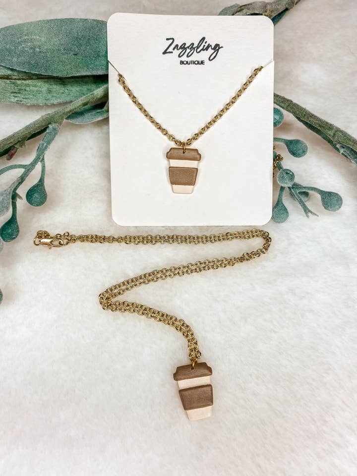COFFEE NECKLACE | handmade polymer clay necklace for wholesale by Zazzling Boutique