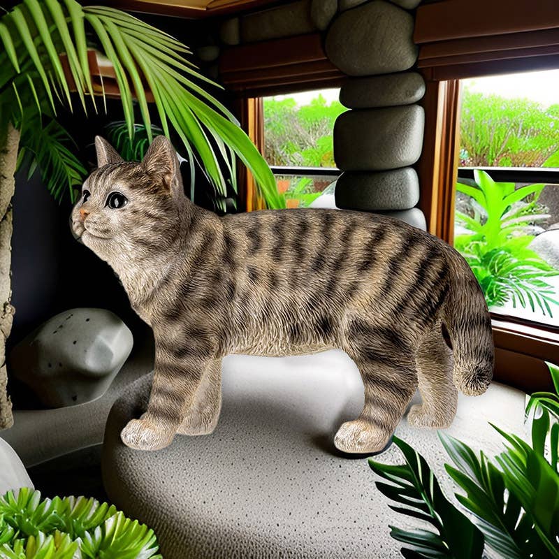 Pacific Trading – Estatueta decorativa por atacado – Gato Tigrado Cinzento6