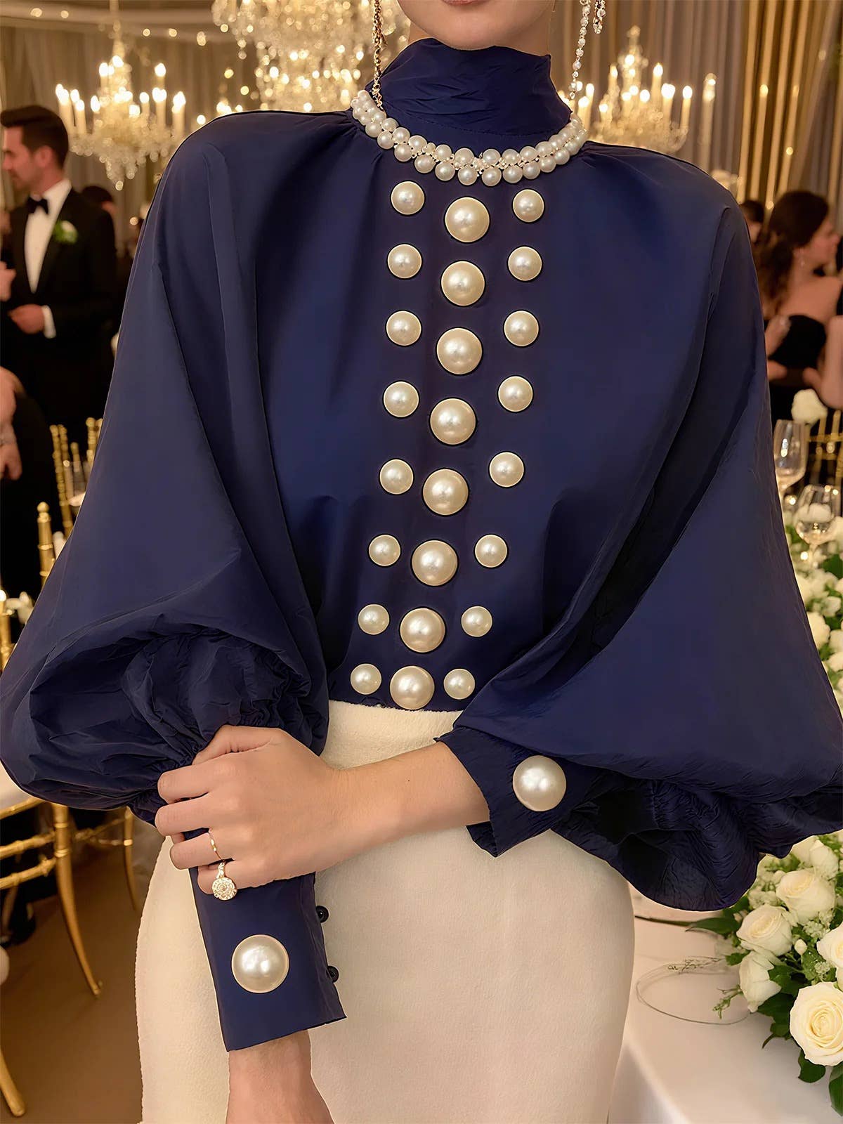 trendsetting navy blouse, statement piece for wholesale on Faire0