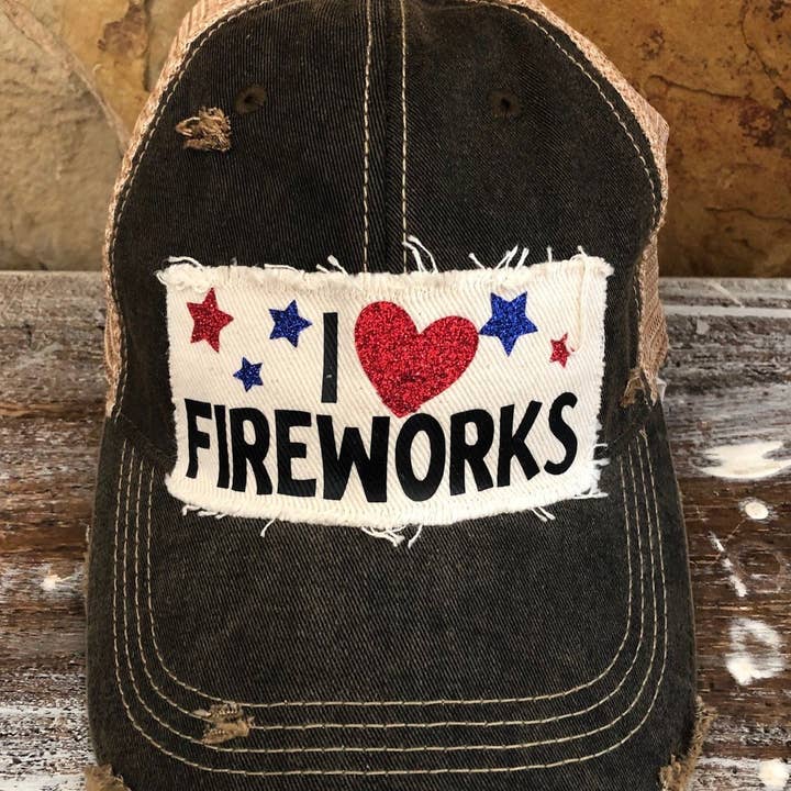 BohoGroove - Wholesale Trucker Hat - Women's - I love Fireworks Hat, 4th of July Ball Cap, Independence Day