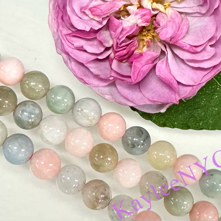 Perle di Morganite naturale da 8 mm, 15,25" per la vendita all'ingrosso da parte di KayleeNYC