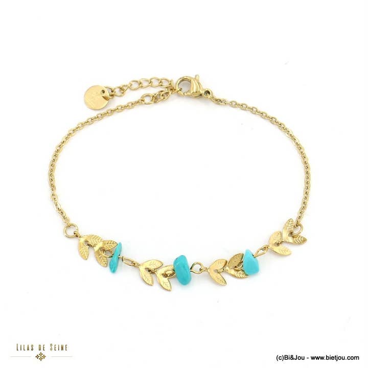 Lilas de Seine - Wholesale Charm/Dangle Bracelet - Bracelet: stainless steel, wheat ears, chips, stone (0223020)1
