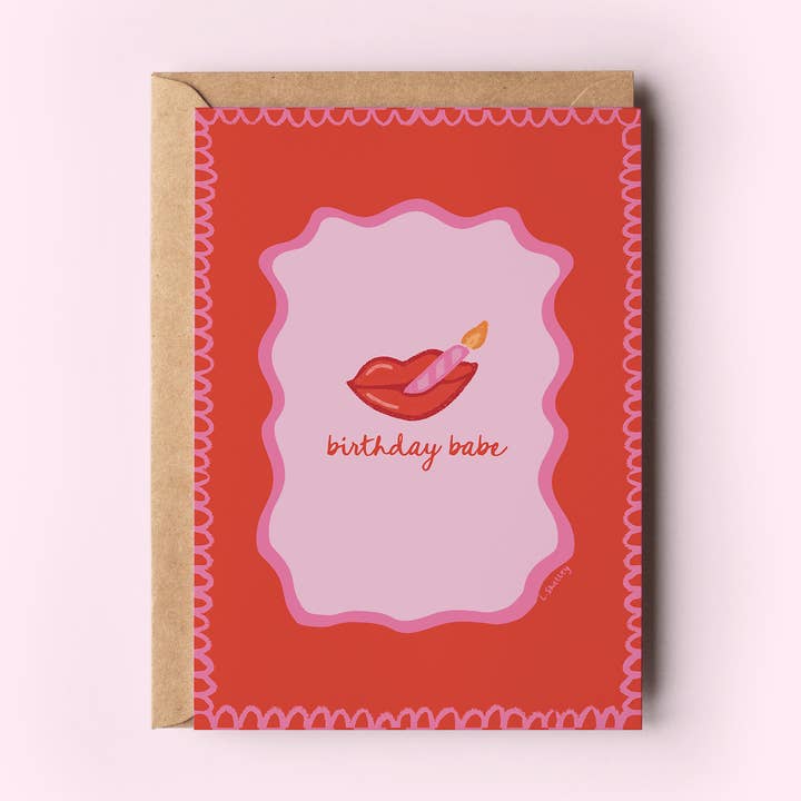 The Shelley Society - Wholesale Birthday Card - Birthday Babe Lipstick and Lit Candle Glam Greeting Card