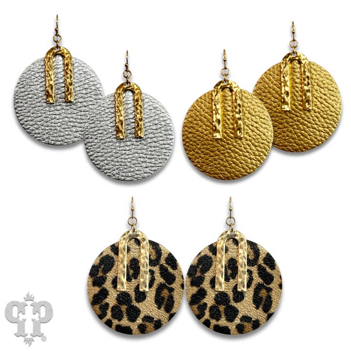 Pink Panache Brands - Wholesale Dangle Earrings - Pebbled leather circle earring - LC4