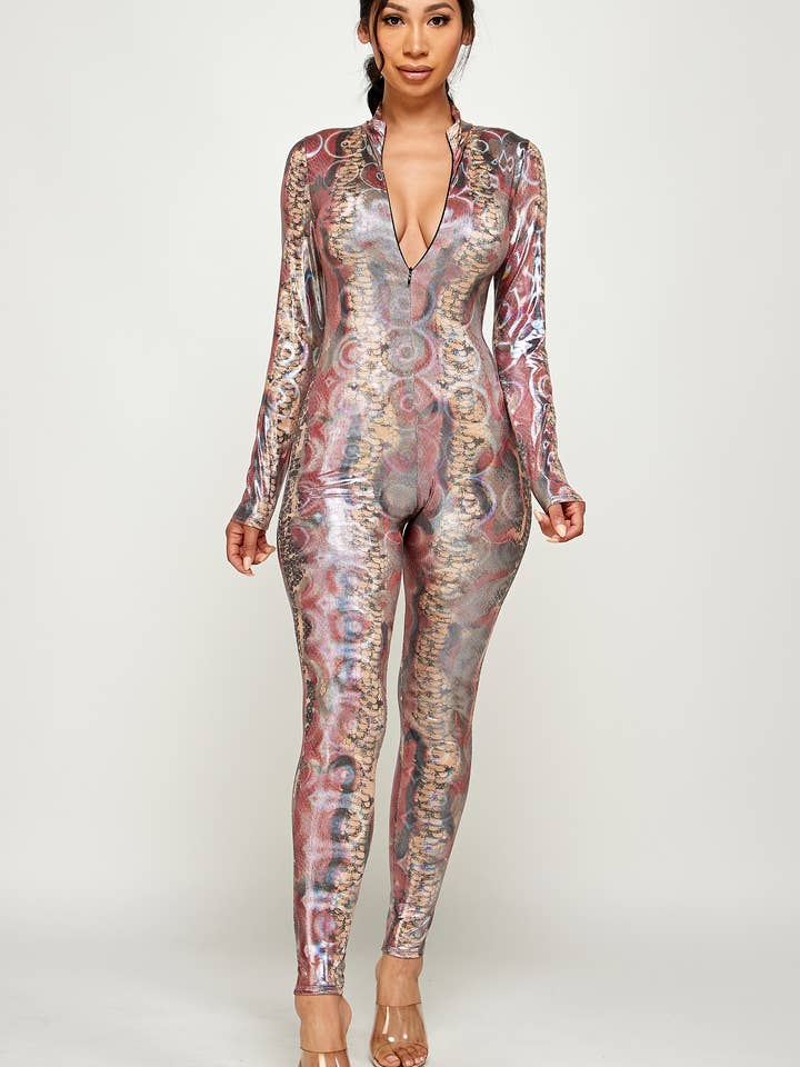 Hologram Snake Print Jumpsuit G for wholesale by Spring Haze Inc.