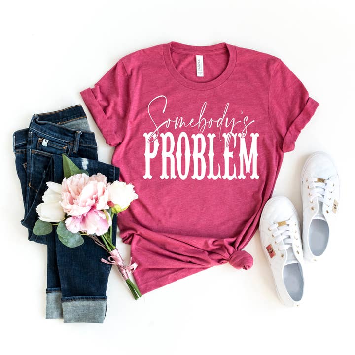 Simply Tees - Wholesale Screen Printed T-Shirt - Women's - Somebody's Problem Heather Rose Tee White Ink
