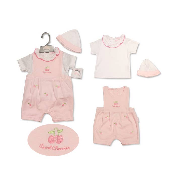 Baby Girls Box Dungaree Set with Hat - Sweet Cherries for wholesale by Sheldon International