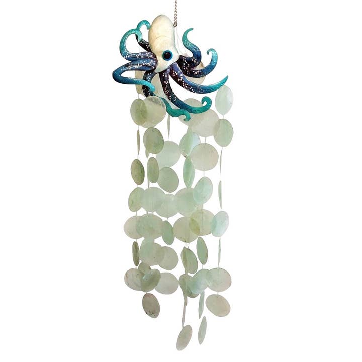 Bamboo Source Tropical Decor - Wholesale Wind Chime - Metal and Capiz Shell Octopus Wind Chime