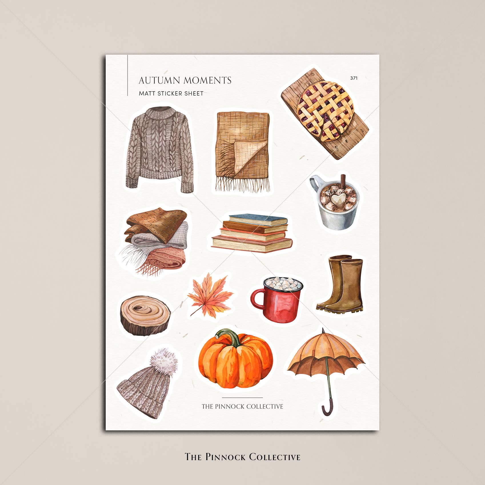 The Pinnock Collective (Duty Paid) - Wholesale Sticker - Watercolour Autumn themed Sticker Sheet2