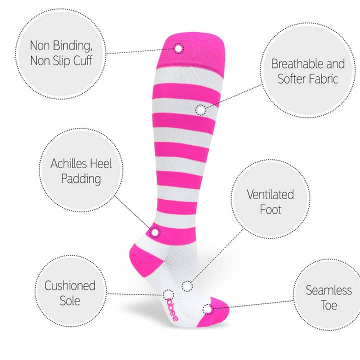 Compression Socks - Stripe - Pink & White for wholesale by Nabee Socks