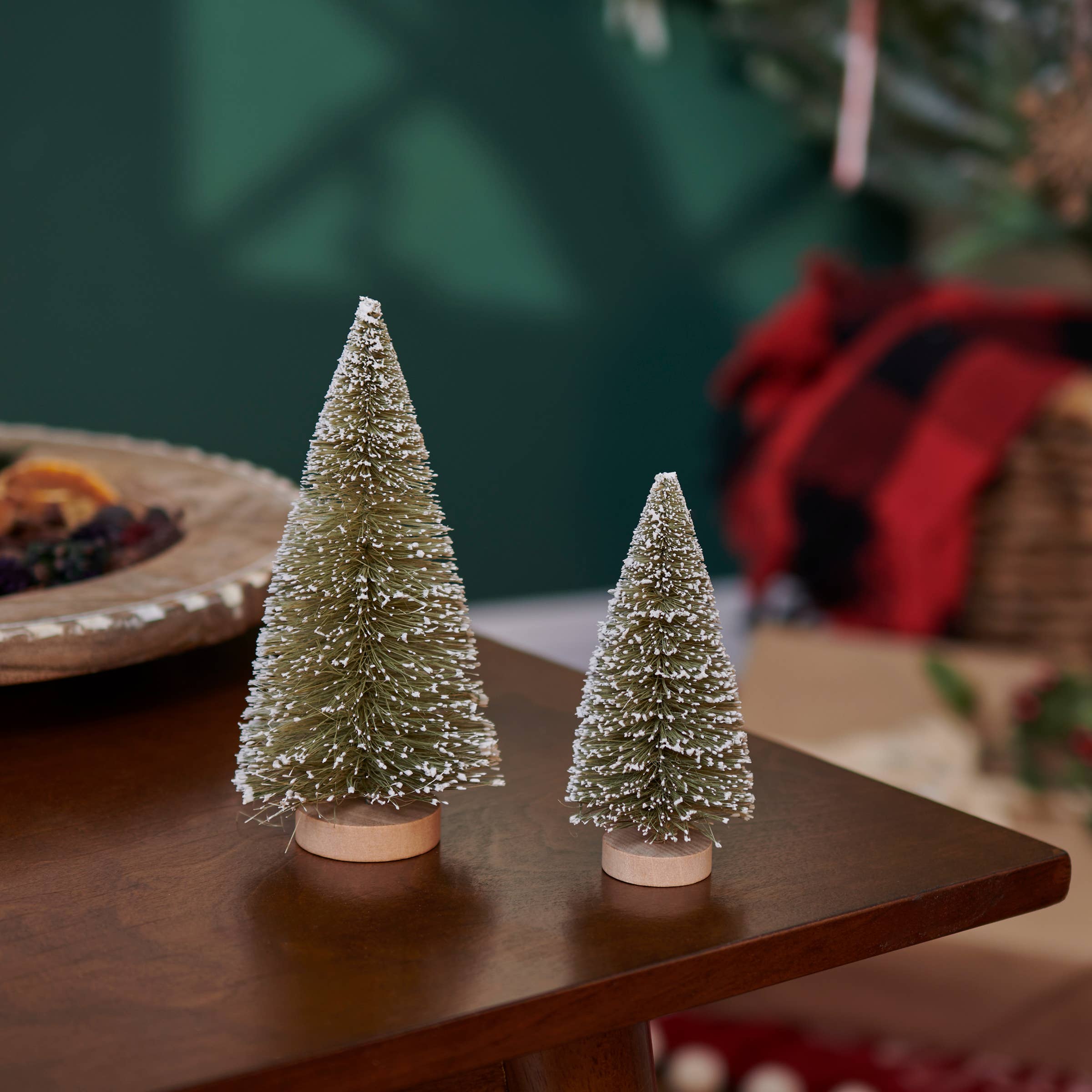 Primitives by Kathy - Wholesale Artificial Christmas Tree - Frosted Green Bottle Brush Tree Set2