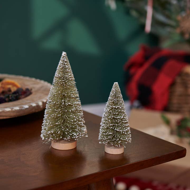 Primitives by Kathy - Wholesale Artificial Christmas Tree - Frosted Green Bottle Brush Tree Set2