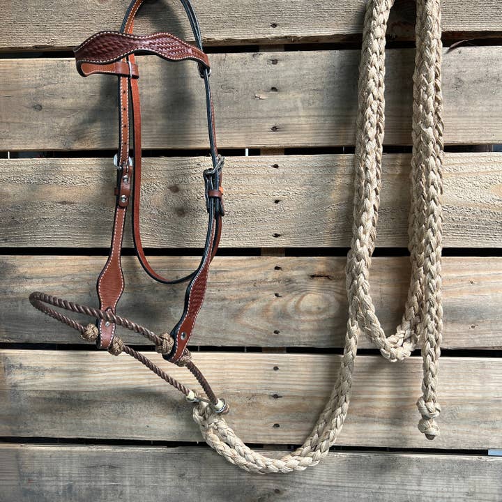 Rodeo Drive - Wholesale Horseback Riding Gear - Medium Oil Basketweave Tan Loping Hackamore #LHK008
