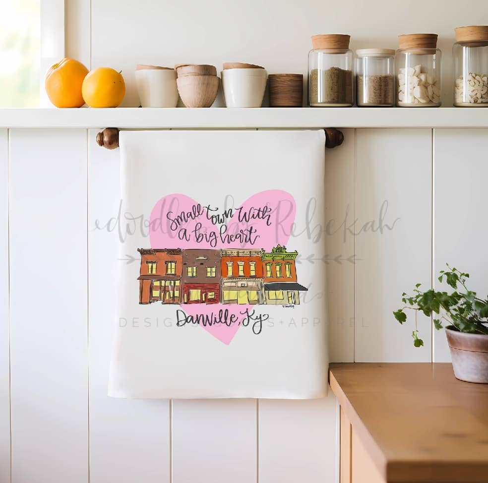 Doodles By Rebekah - Wholesale Tea towel - Small Town with a Big Heart Custom Town Tea Towel