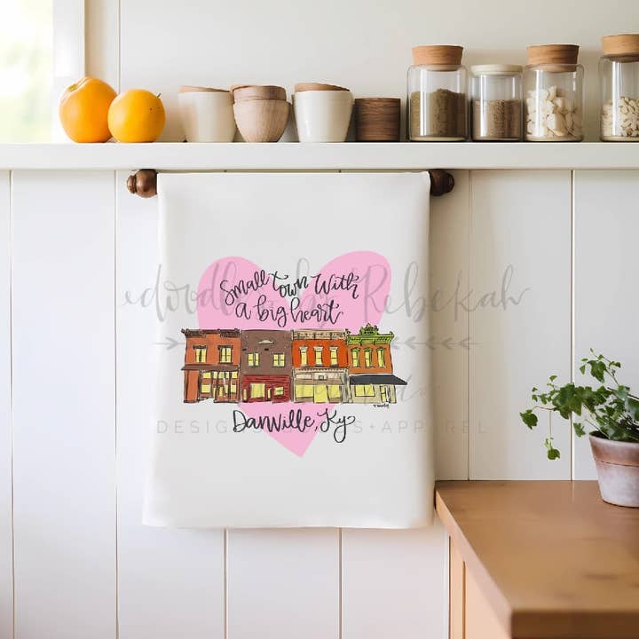 Doodles By Rebekah - Wholesale Tea towel - Small Town with a Big Heart Custom Town Tea Towel0