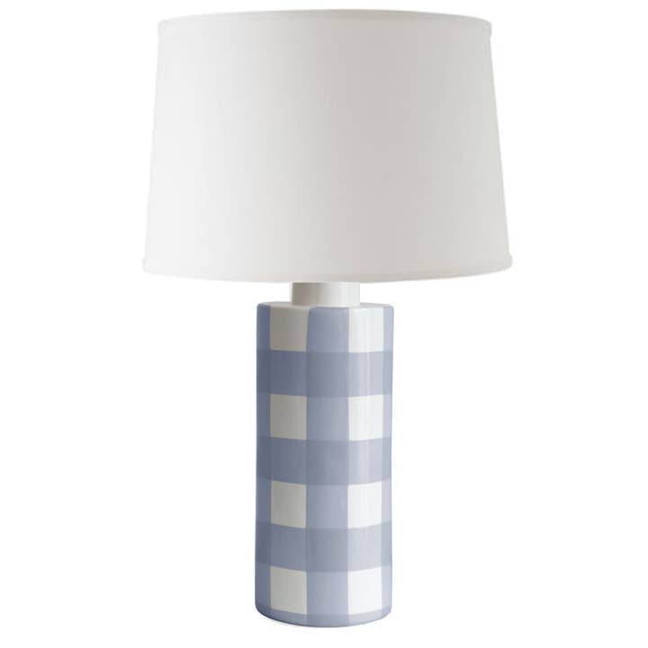 French Blue Gingham Column Lamp for wholesale by Lo Home | Ruby Clay