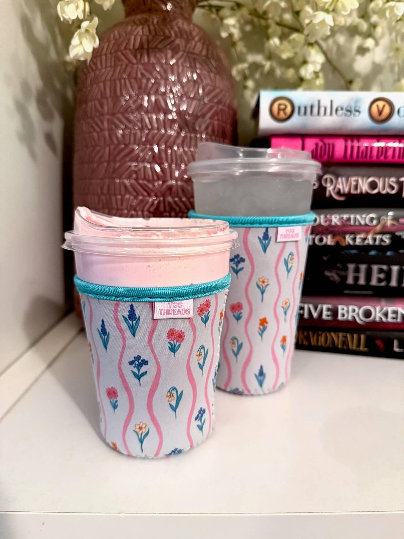 YGG Threads - Wholesale Drink Huggers & Koozies - Wildflower Stripe Iced Coffee Drink Sleeve- Medium1