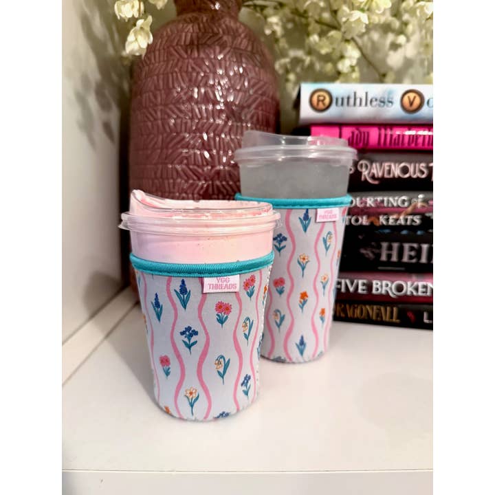 YGG Threads - Wholesale Drink Huggers & Koozies - Wildflower Stripe Iced Coffee Drink Sleeve- Medium1