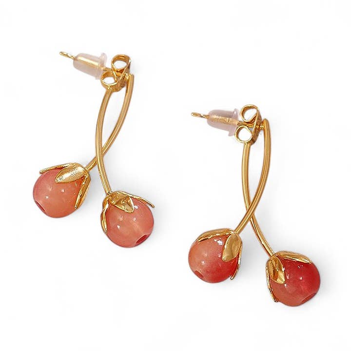 Boucles d'oreilles en pierre naturelle Berry à l'avant et à l'arrière en rose et or pour la vente par Last True Angel